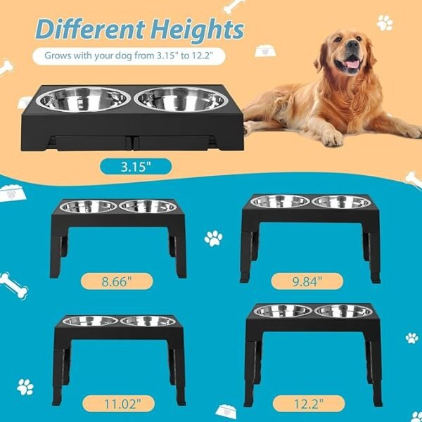 Adjustable Elevated Dog Bowls, 5 Heights - Image 2