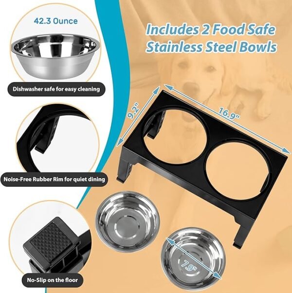 Adjustable Elevated Dog Bowls, 5 Heights - Image 3