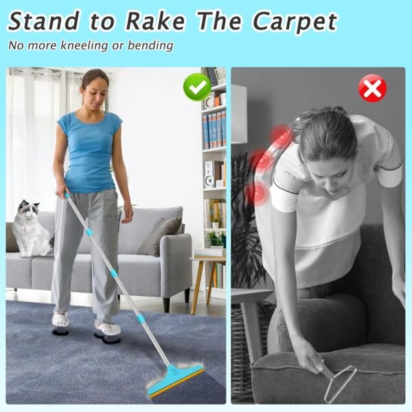 Long Handle Pet Hair Carpet Rake - Image 3